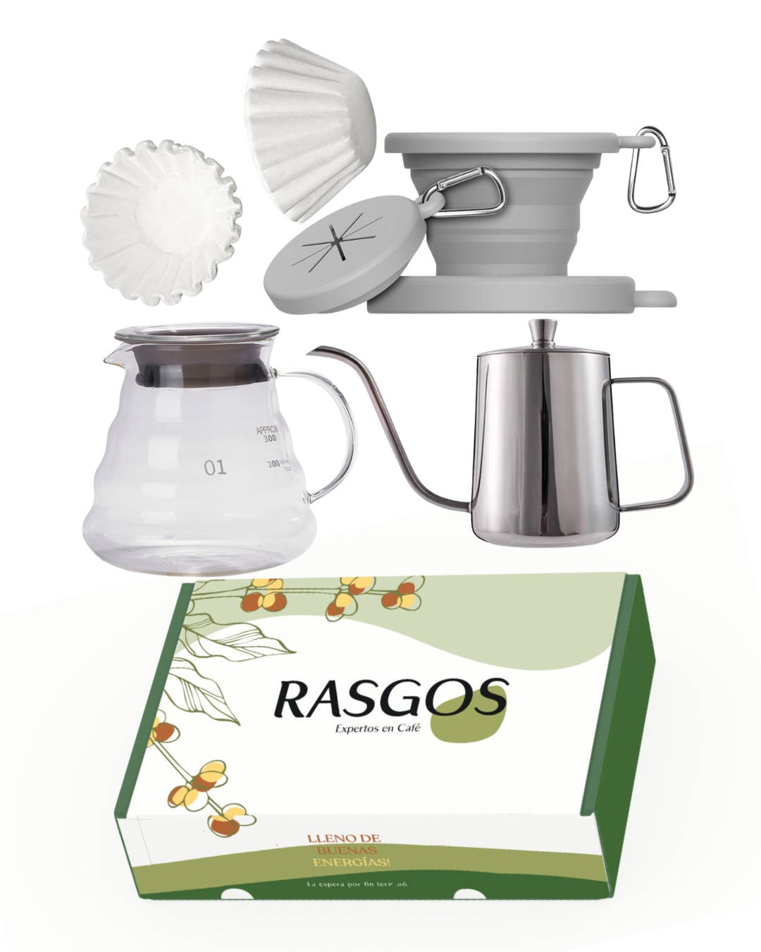 Kit Cafe V60 Tipo Origami Viajero Plegable con Server y Cuello de Cisne