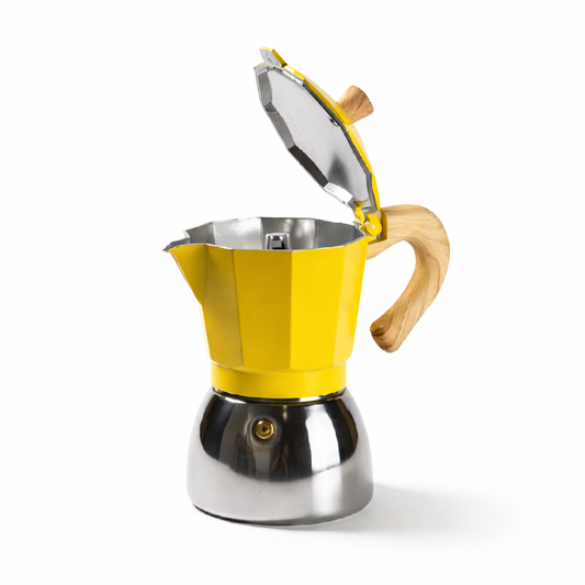 Cafetera Italiana Moka 9 Tazas Diseño Moderno en Negro y Amarillo