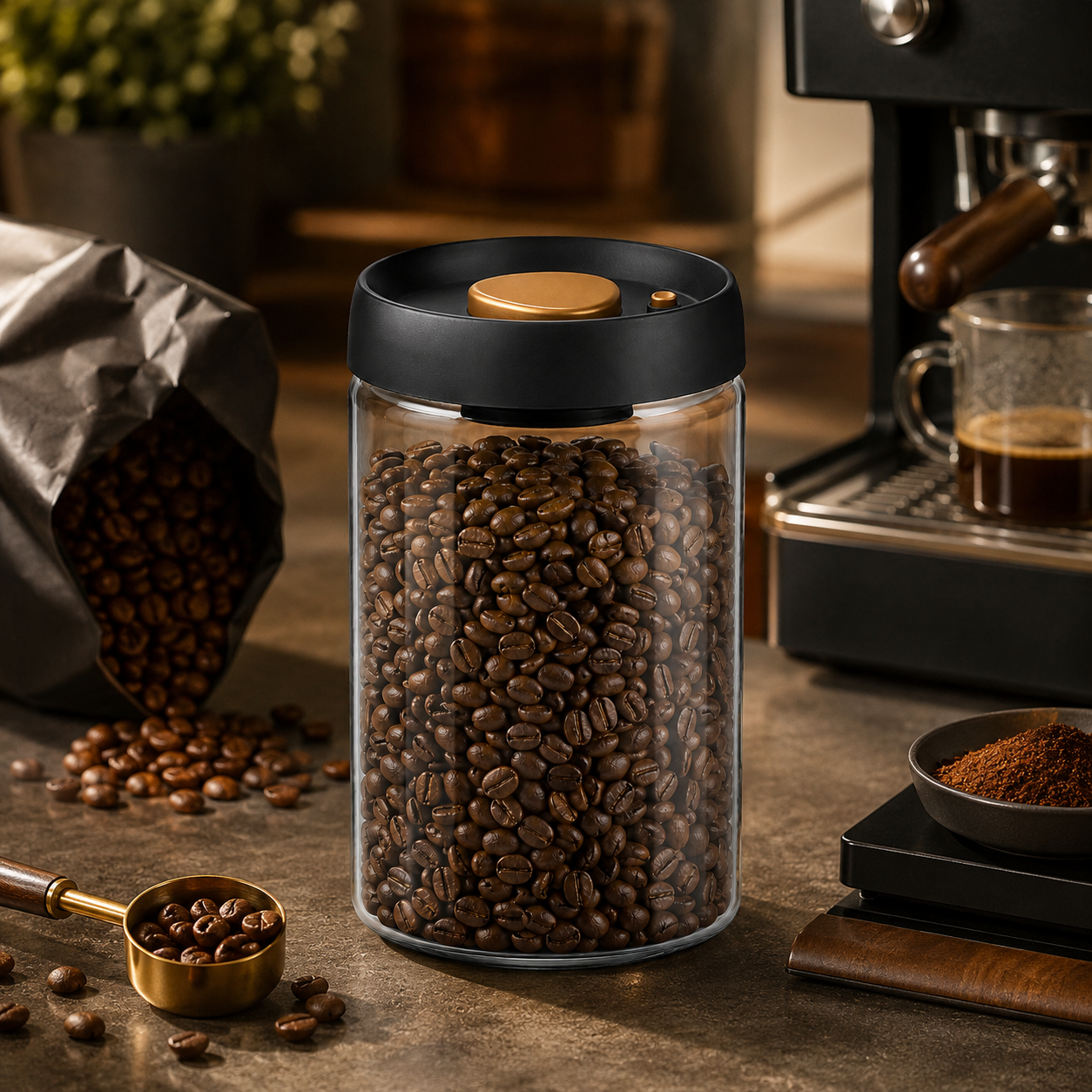 Recipiente Hermetico de Vidrio para Cafe 900 ml 30 Oz con Tapa