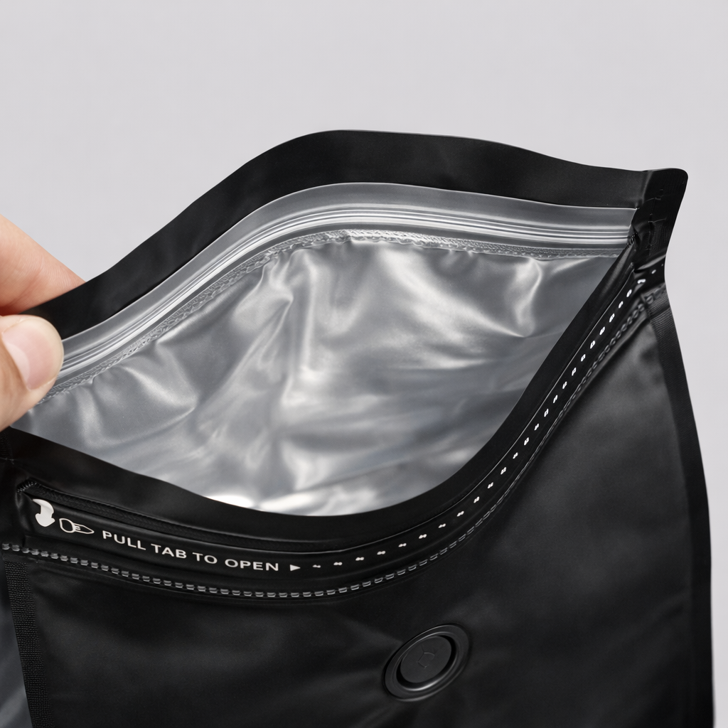 Bolsa Negra Mate 250g para Cafe con Valvula y Cierre Tri Laminada