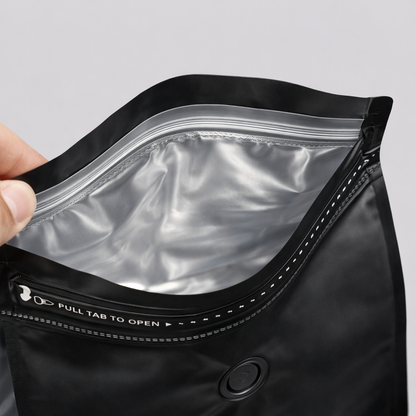 Bolsa Negra Mate 250g para Cafe con Valvula y Cierre Tri Laminada