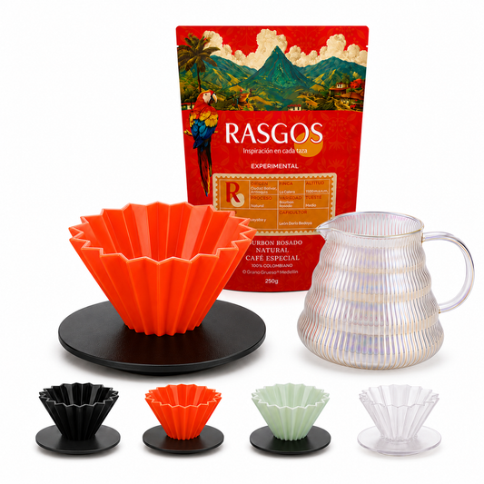 Kit Dripper V60 Origami Feria de las Flores con Cafe Especial Natural y Server