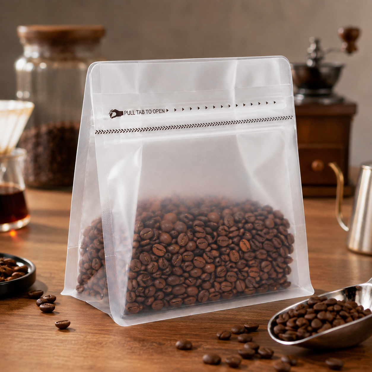Bolsa Empaque Cafe Transparente 250 g con Zipper x 50 Unidades
