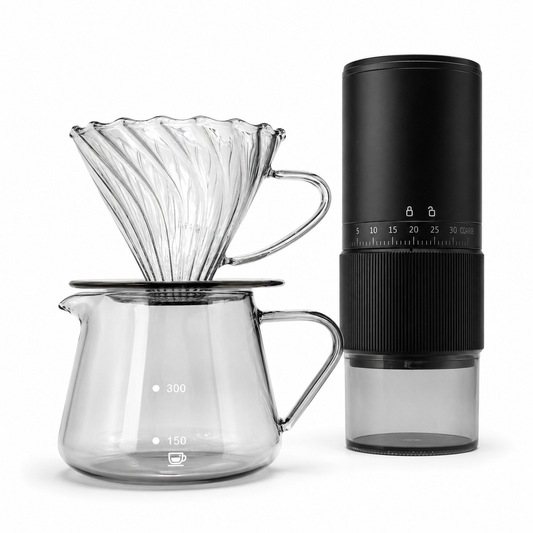 Kit V60 con Molino Electrico Ajustable 35 Clics para Cafe Filtrado
