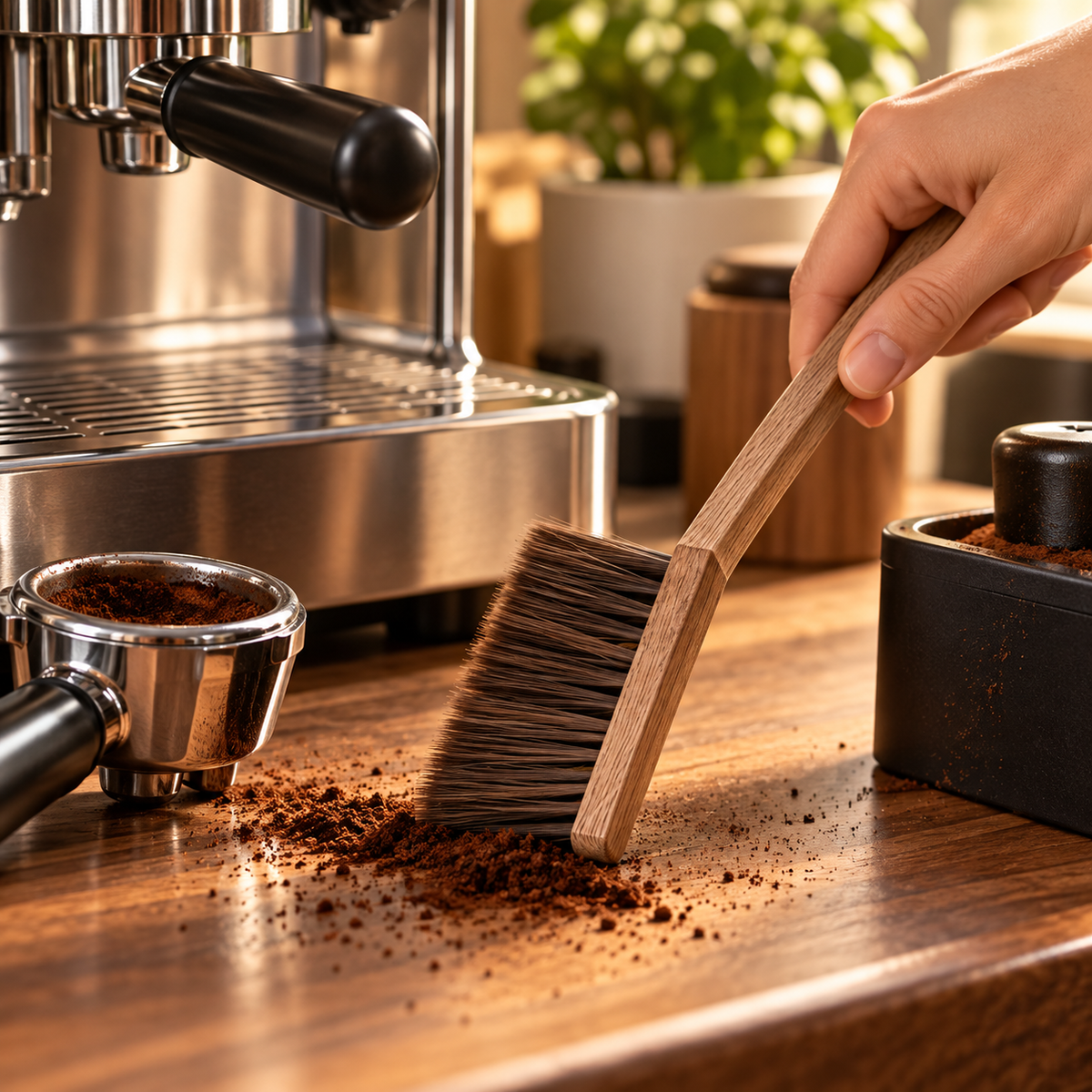 Cepillo Barista de Limpieza con Cerdas Suaves y Mango de Madera