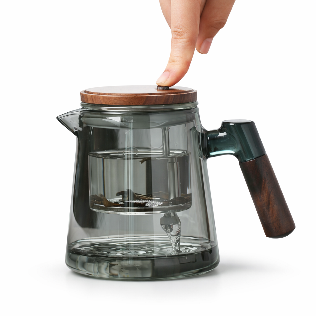 Tetera Vidrio con Filtro Prensa y Mango de Madera 750ml