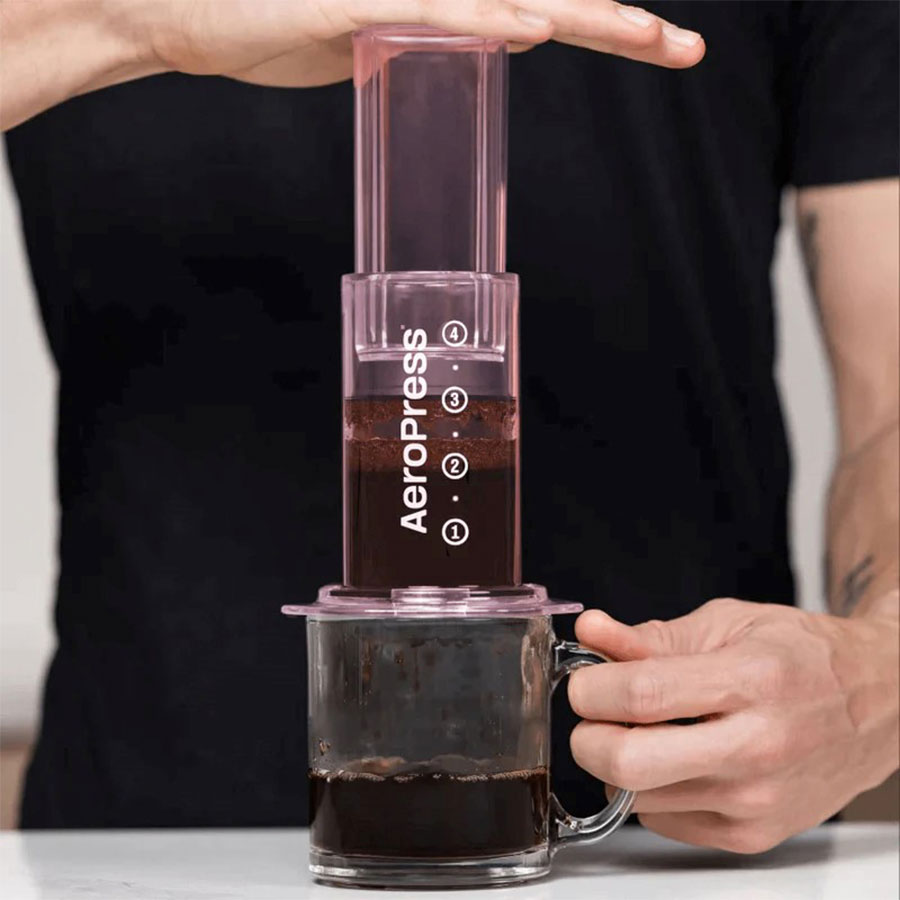 AeroPress Clear Rosa Original 4 tazas Embolo a Presion