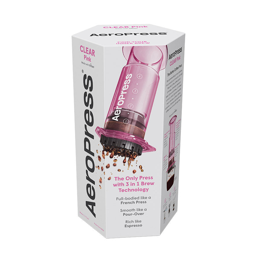 AeroPress Clear Rosa Original 4 tazas Embolo a Presion