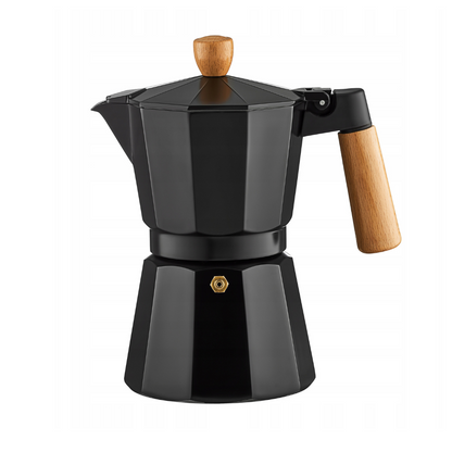 Cafetera Italiana Moka Negra con Mango en Madera 300ml  Café con Cuerpo