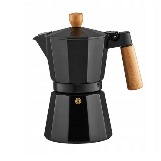 Cafetera Italiana Moka Negra con Mango en Madera 300ml  Café con Cuerpo