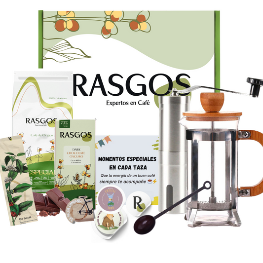 Super Kit Barista del Café | Prensa Bambu 350ml + Café Insignia 250g + Molino + Chocolatina + Cuchara + Mensaje Personalizado