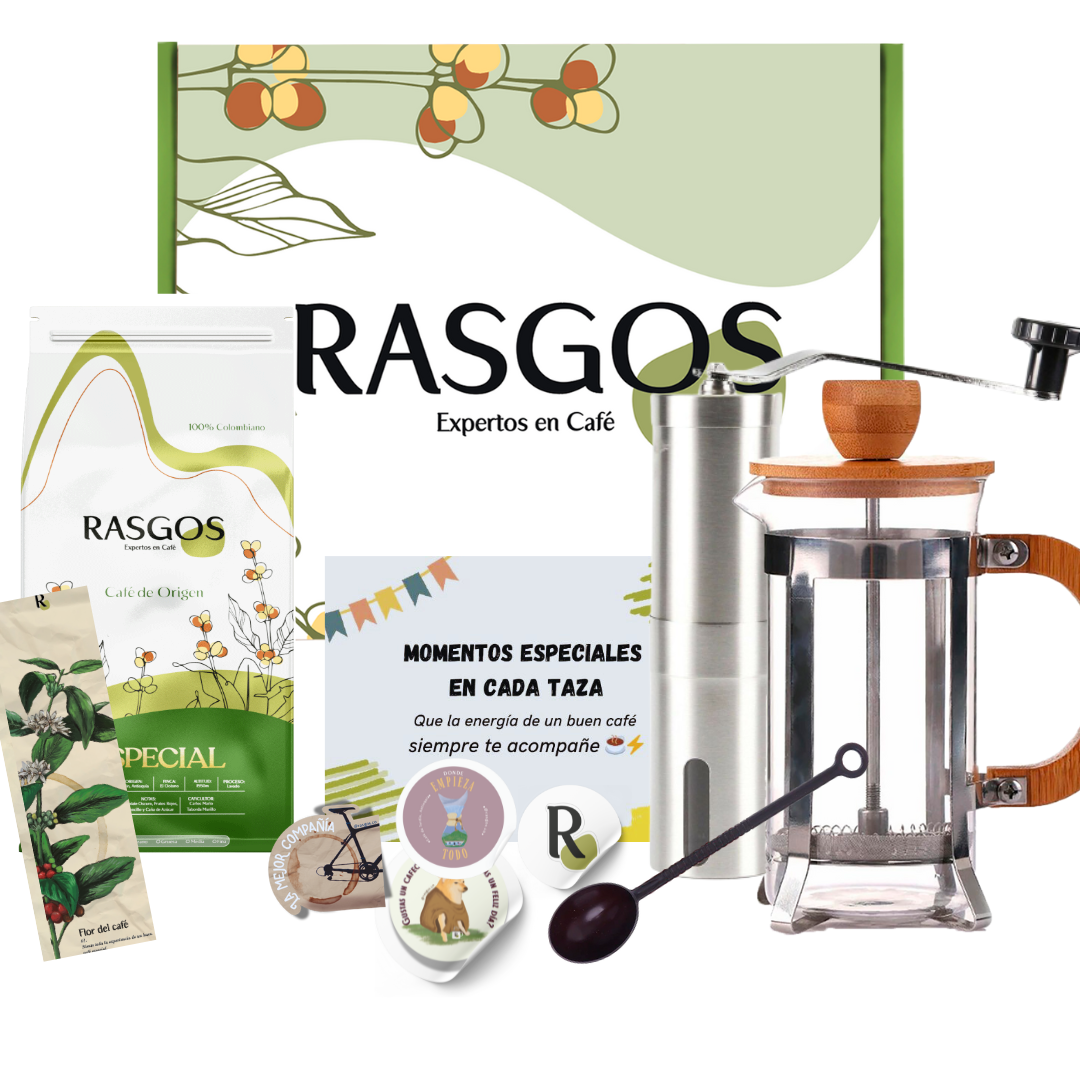 Kit Barista del Café | Prensa Bambu 350ml + Café Insignia 250g + Molino + Cuchara + Mensaje Personalizado