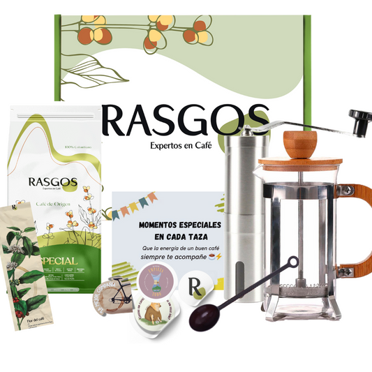 Kit Barista del Café | Prensa Bambu 350ml + Café Insignia 250g + Molino + Cuchara + Mensaje Personalizado