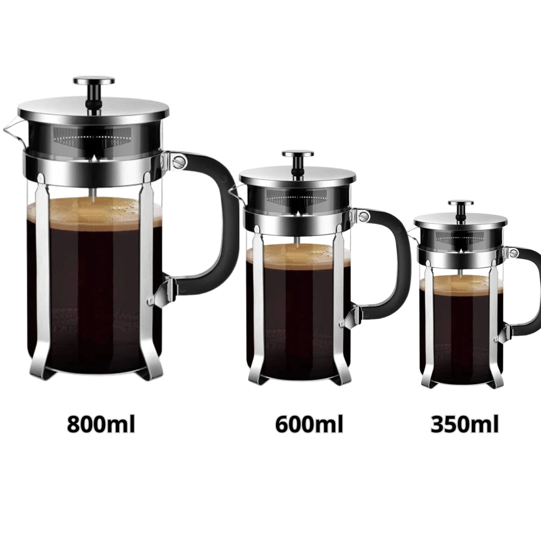 Prensa Francesa Clásica en Acero Inoxidable Plata Disponible en 350ml/600ml/800ml