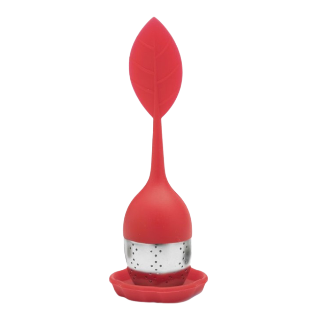 Infusor de Té Hoja Rojo en Silicona y Acero Inoxidable