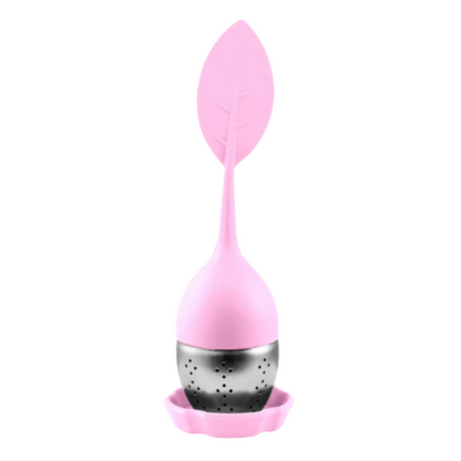 Infusor de Té Hoja Rosa en Silicona y Acero Inoxidable