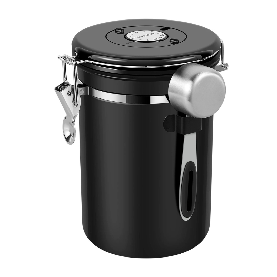 Recipiente para guardar cafe Negro Hermetico sin Entrada de Luz 750g con Cuchara