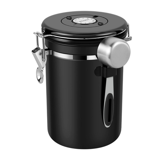 Recipiente para guardar cafe Negro Hermetico sin Entrada de Luz 750g con Cuchara
