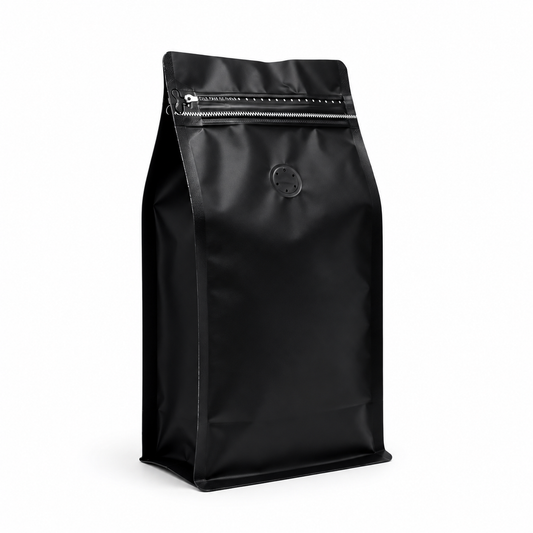 Bolsa Negra Rectangular para Cafe 250 g con Válvula y Zipper x 50 Unidades