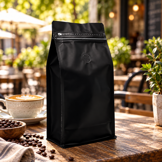 Bolsa Negra Rectangular para Cafe 250 g con Válvula y Zipper x 50 Unidades