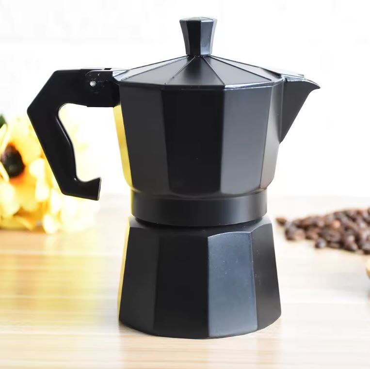 Kit Cafetera Italiana | Moka 150ml + Café Insignia 250g + Molino Electrico + Cuchara + Mensaje Personalizado