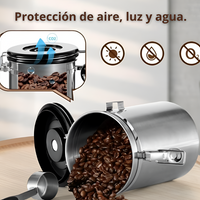 Recipiente para Almacenar Café Color Plata Hermetico y Sin entrada de Luz 900g