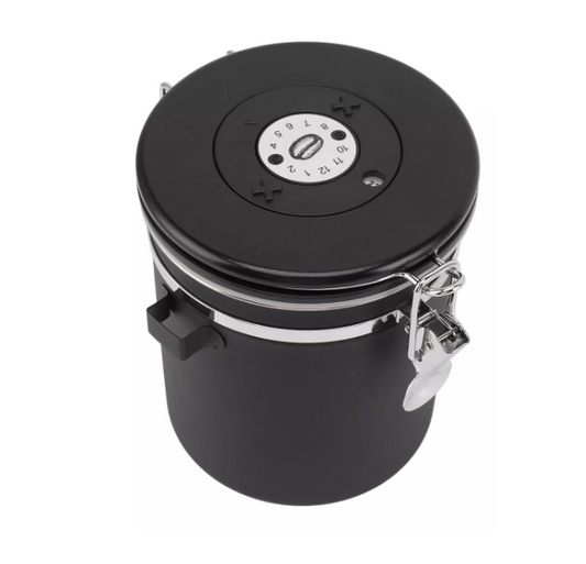 Recipiente para guardar cafe Negro Hermetico sin Entrada de Luz 750g con Cuchara