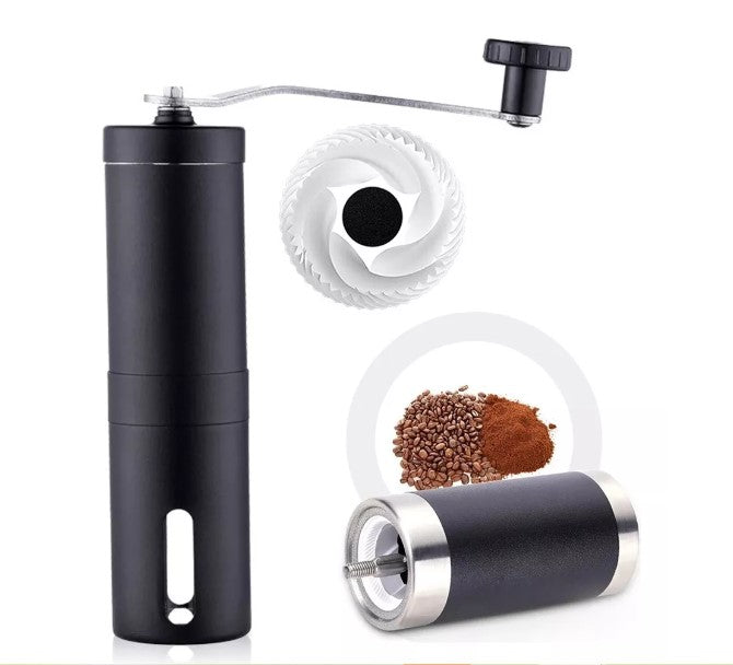 Kit Cafetero Ideal para Viajar | Prensa Francesa 600 ml + Termo/Vaso 900 ml + Molino Negro + Mensaje Personalizable + Stickers + Separador de Libros.