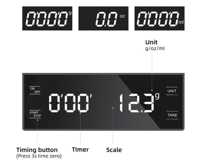Gramera Pro Bascula Negra LED Temporizador