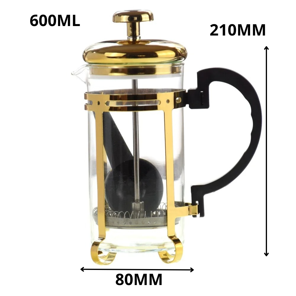 Cafetera Prensa Francesa 600ml Diseño Elegante Dorada Oro Brillante