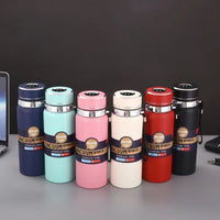 Termo Termico con Termometro en Pantalla Digital Rosado 600ml Acero Inox