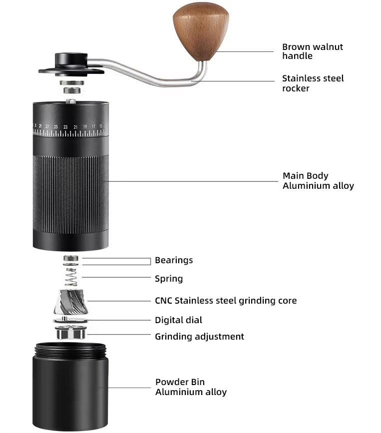 Molino Manual Profesional para Cafe Espresso y Filtrados con Ajuste Externo por Clics