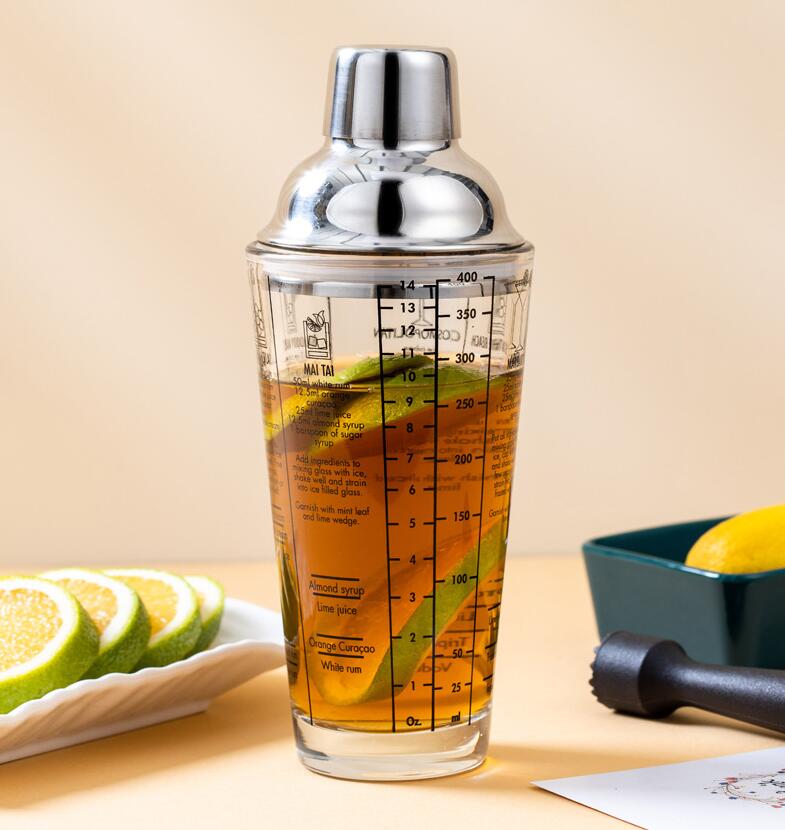 Vaso Coctelera Medidora de Vidrio Resistente Transparente