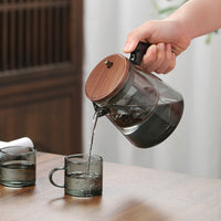 Tetera Vidrio con Filtro Prensa y Mango de Madera 750ml