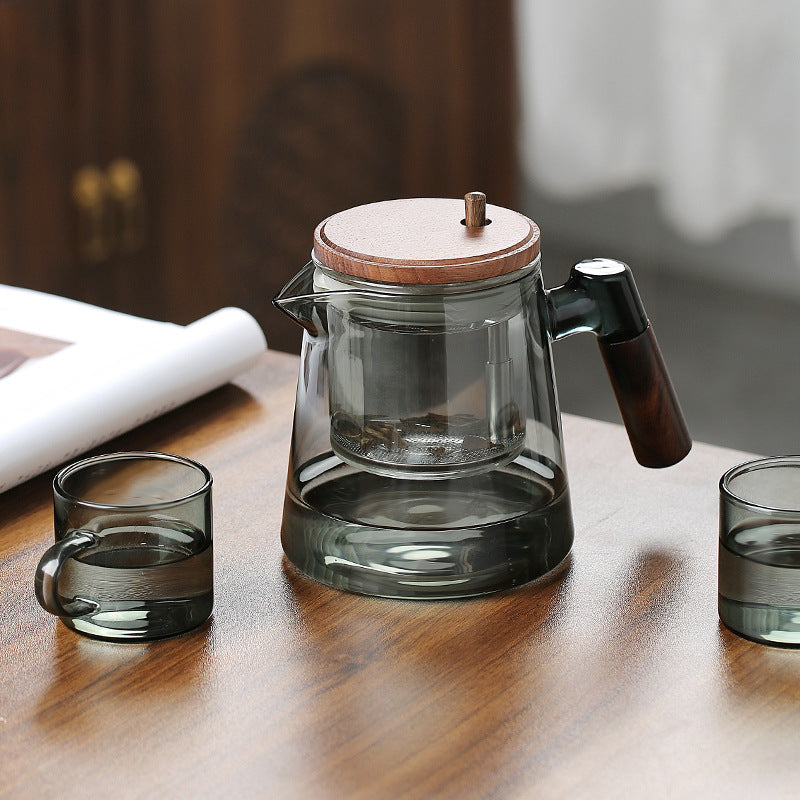 Tetera Vidrio con Filtro Prensa y Mango de Madera 750ml