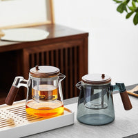 Tetera Vidrio con Filtro Prensa y Mango de Madera 750ml