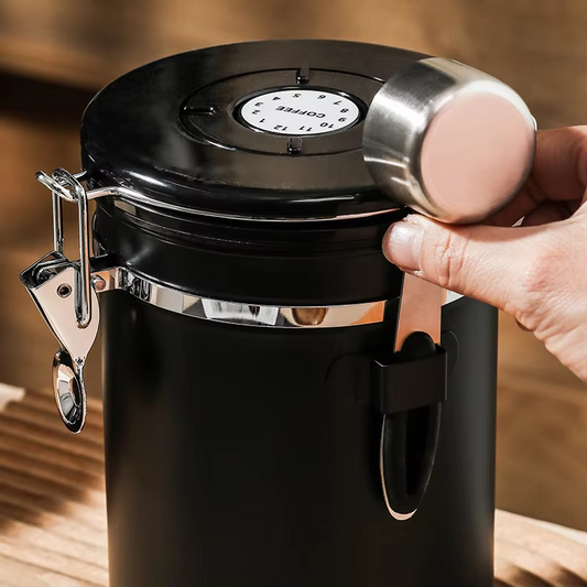 Recipiente de Cafe Hermetico Negro con Cuchara Medidora 700 g