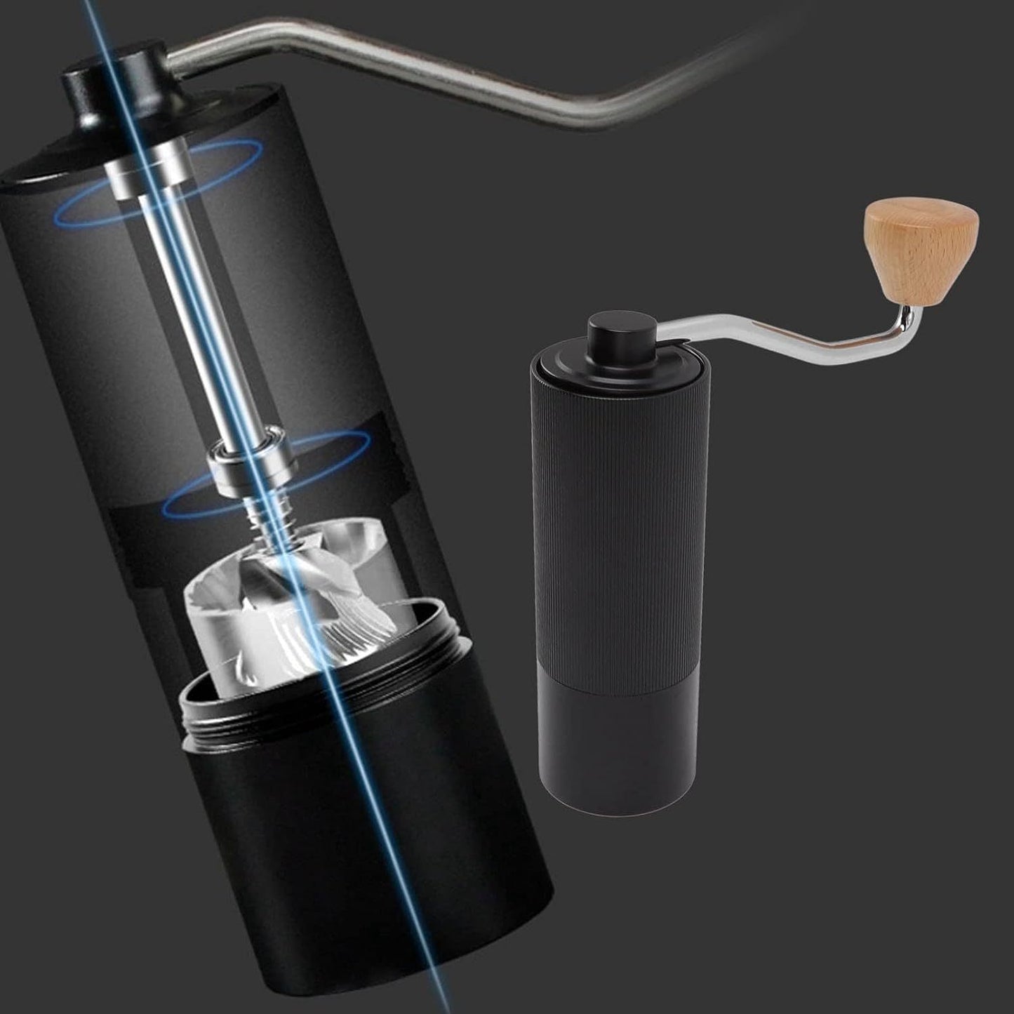 Kit Cafe Metodo Tipo AeroPress con Molino Manual Muelas Conicas Acero Inoxidable y Bolso Cuero Sintetico
