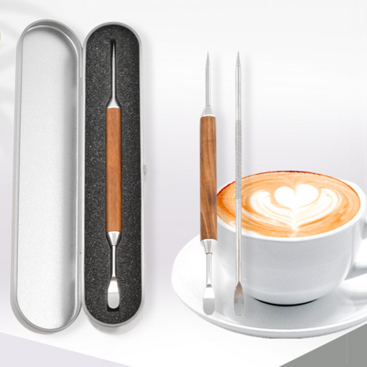 Lapiz de Arte Latte Doble Punta con Mango de Madera  Estuche Metalico Barista