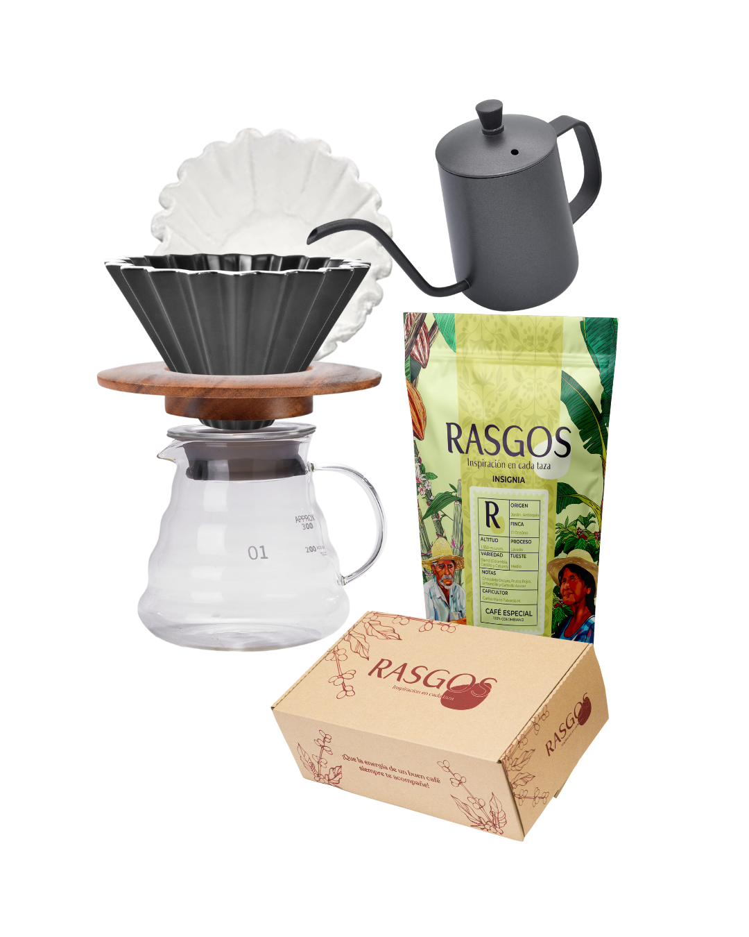 Kit Cafe Origami V60 Calentador Cuello Cisne Server