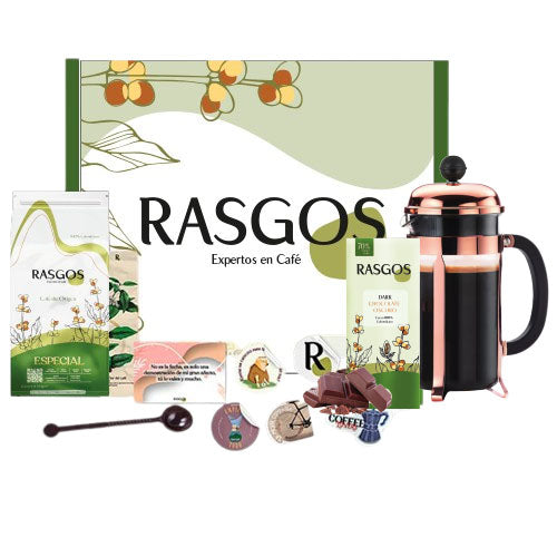 Kit Hogar Completo Regalo Perfecto | Prensa Oro Rosa + Cafe Insignia + Chocolatina + Mensaje Personalizado