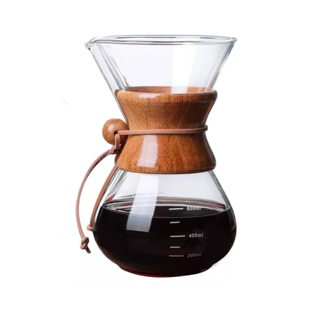 Cafetera Goteo Pour Over Cristal y Madera 600ml