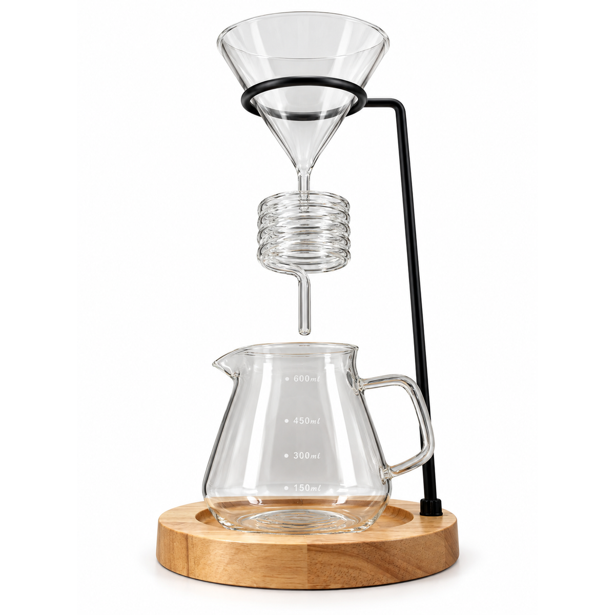 Set Cafetera Dripper v60 + Server Vidrio Transparente 600ml con Base en Madera