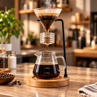 Set Cafetera Dripper v60 + Server Vidrio Transparente 600ml con Base en Madera