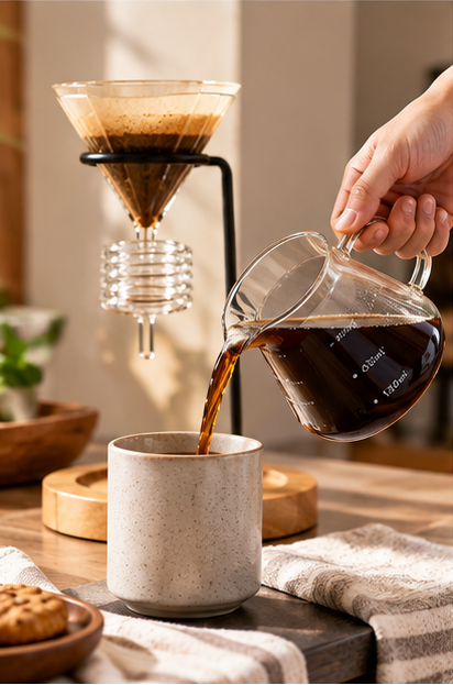 Set Cafetera Dripper v60 + Server Vidrio Transparente 600ml con Base en Madera