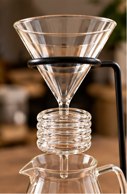 Set Cafetera Dripper v60 + Server Vidrio Transparente 600ml con Base en Madera