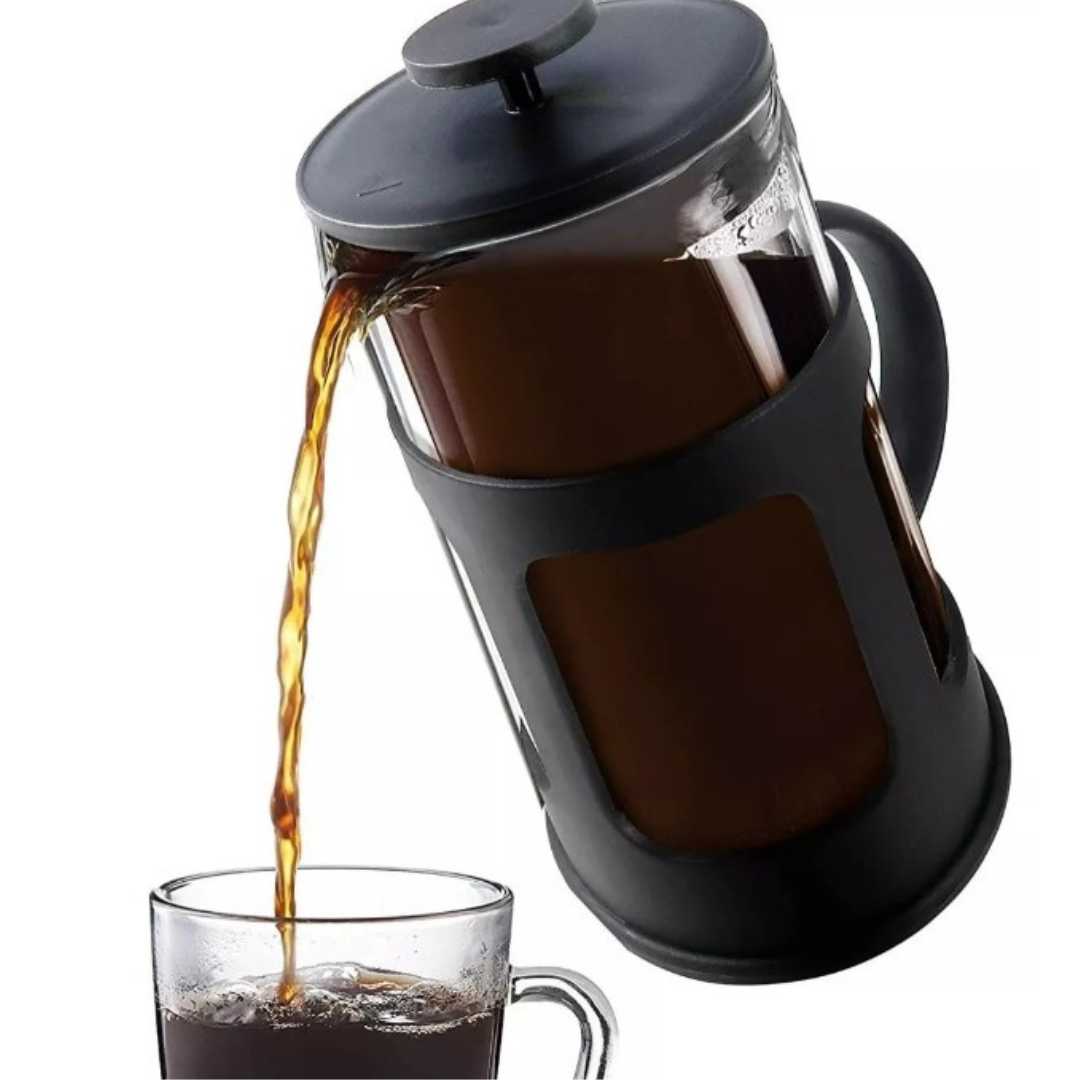 Kit Cafetero Ideal para Viajar | Prensa Francesa 600 ml + Termo/Vaso 900 ml + Molino Negro + Mensaje Personalizable + Stickers + Separador de Libros.