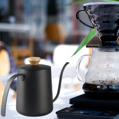 Jarra Calentador Cuello Ganso Negro y Madera 600ML