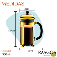 Cafetera de Embolo Prensa Francesa Dorada Disponible en 350ml-600ml-800ml