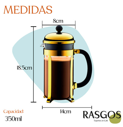 Cafetera de Embolo Prensa Francesa Dorada Disponible en 350ml-600ml-800ml